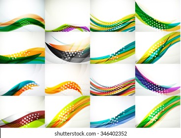 Set of abstract backgrounds, smooth blurred waves, text or message presentation templates. Vector illustration