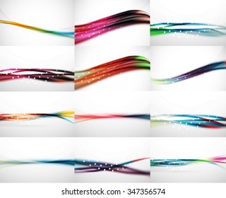 Set of abstract backgrounds, smooth blurred waves, text or message presentation templates. Vector illustration