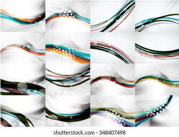 Set von abstrakten Hintergründen, glatten, unscharfen Wellen, Text- oder Nachrichtenpräsentationsvorlagen. Vektorgrafik