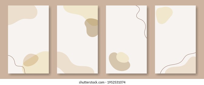 Set of abstract backgrounds for social media and posters with copy space for text. Smooth spots and wavy lines in pastel palette, earthy tones