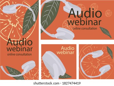 Set von abstrakten Hintergründen für soziale Netzwerke.
 Kopfhörer und Orange und die Blätter, um Audi's Webinar zu werben.