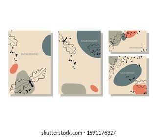 Set of abstract backgrounds. Stylized leaves. Card, banner, poster, sticker, flyer, brochure, business card, advertising material. Vector illustration.