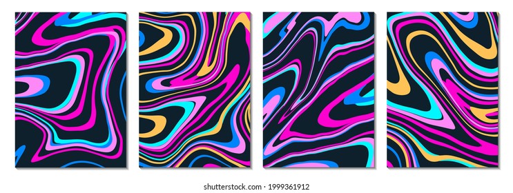 A set of abstract backgrounds. The texture of liquid marble. Fluid art. They are suitable for the design of a cover, presentation, invitation, flyer, poster and business card, designer packaging.