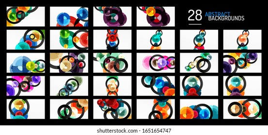 Set abstrakter Hintergründe, trendige Farbkreise geometrische Kompositionen. Vektorillustration-Illustration für Bildschirmhintergrund, Banner, Hintergrund, Karte, Buchillustration, Landungsseite
