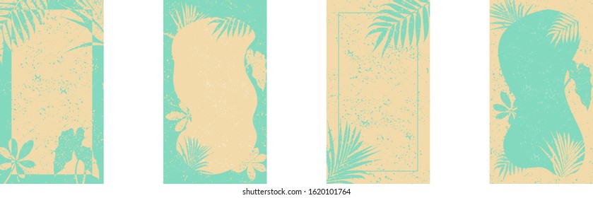 
Set of abstract backgrounds with tropical leaves for social media. Templates for stories. Vector EPS 10.