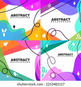 Conjunto de fondos abstractos. Diversas formas coloridas, líneas, curvas. plantillas de póster cuadrado aisladas. Tarjeta, diseño de afiches. Decoración de arte mural. Ilustraciones de vectores modernos dibujadas a mano