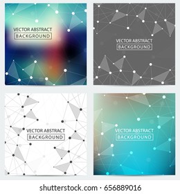 A set of abstract  backgrounds. Vector set of low-poly business backgrounds. Concept of the science, chemistry, biology, medicine, technology.