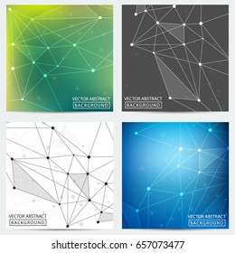A set of abstract  backgrounds. Vector set of low-poly business backgrounds. Concept of the science, chemistry, biology, medicine, technology.