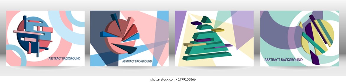Set of abstract backgrounds, vector. Volumetric geometric shapes. Cover design for magazine, book, splash, banner.