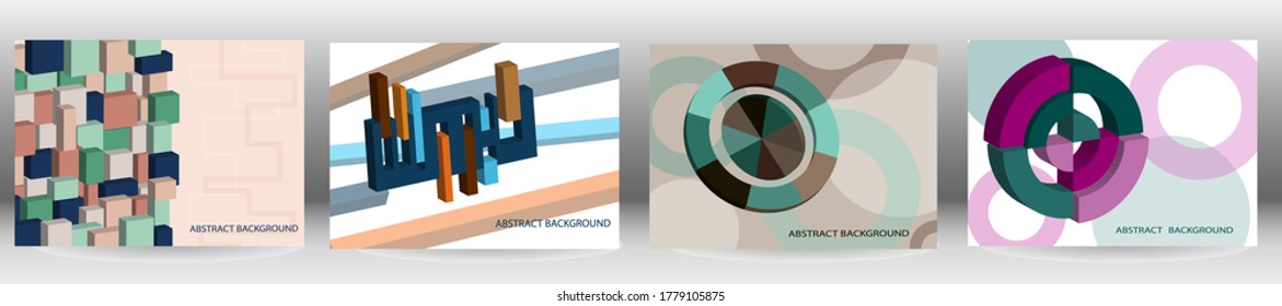 Set of abstract backgrounds, vector. Volumetric geometric shapes. Cover design for magazine, book, splash, banner.