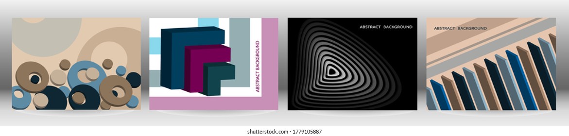 Conjunto de fondos abstractos, vector. Formas geométricas volumétricas. Diseño de portada para revista, libro, splash, banner.