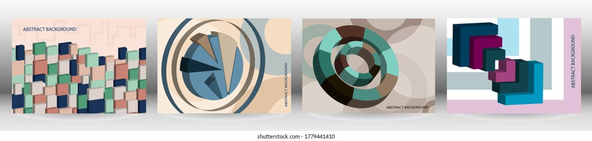 Conjunto de fondos abstractos, vector. Formas geométricas volumétricas. Diseño de portada para revista, libro, splash, banner.