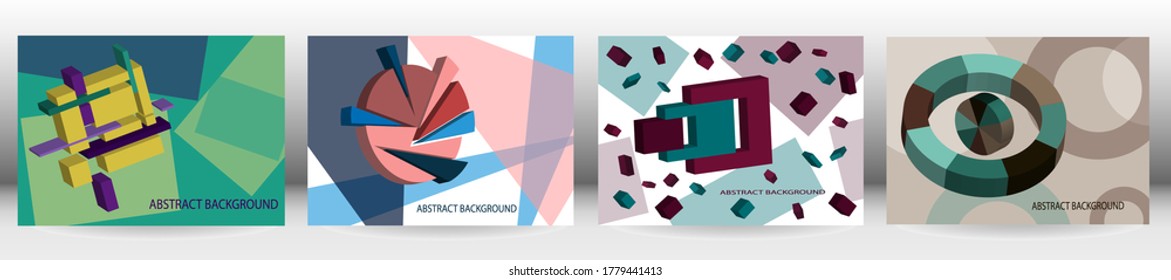 Conjunto de fondos abstractos, vector. Formas geométricas volumétricas. Diseño de portada para revista, libro, splash, banner.