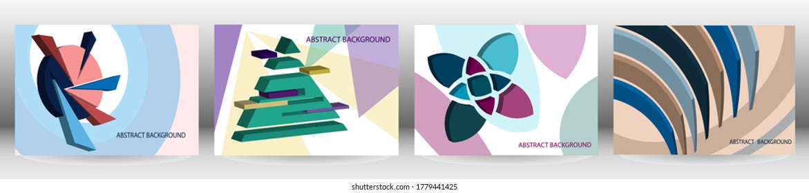 Set of abstract backgrounds, vector. Volumetric geometric shapes. Cover design for magazine, book, splash, banner.