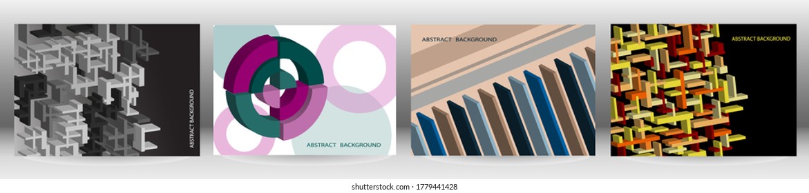 Set of abstract backgrounds, vector. Volumetric geometric shapes. Cover design for magazine, book, splash, banner.
