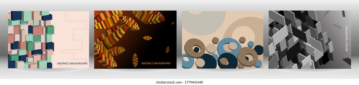Conjunto de fondos abstractos, vector. Formas geométricas volumétricas. Diseño de portada para revista, libro, splash, banner.