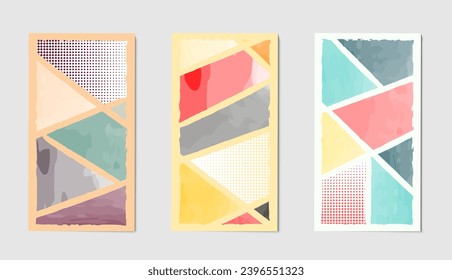 Set of abstract backgrounds with vector watercolor texture and halftone for postcard, social media banner, brochure cover design or background for wall decoration. Modern abstract painting. Vector pat