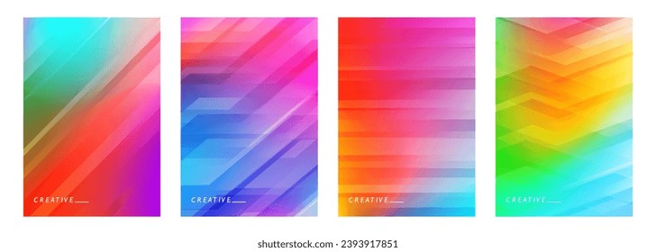 Set of abstract backgrounds with vibrant color gradients and line patterns. Bright graphic templates for brochure covers, posters and flyers designs. Vector illustration.