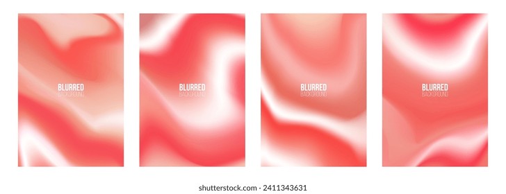 Set of abstract backgrounds with vibrant red color wavy gradients for creative romantic graphic design. Vector illustration.