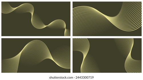 Set of abstract backgrounds with waves for banner. Medium banner size. Vector background with lines. Element for design isolated on green. Behr Eastern Bamboo, yellow color. Brochure, booklet