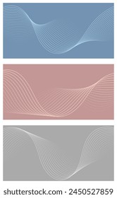 Conjunto de fondos abstractos con ondas para el Anuncio. Mediano tamaño de Anuncio. Fondo de Vector con líneas. Elemento para el diseño. Folleto. Azul, rosa, gris