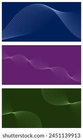 Set of abstract backgrounds with waves for banner. Medium banner size. Vector background with lines. Element for design. Brochure, booklet. Blue, purple, green