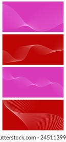 Conjunto de fondos abstractos con ondas para el Anuncio. Mediano tamaño de Anuncio. Fondo de Vector con líneas. Elemento para el diseño. Folleto. Rosa, rojo. Día de San Valentín. Día de la Mujer