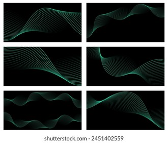 Conjunto de fondos abstractos con ondas para el Anuncio. Mediano tamaño de Anuncio. Fondo de Vector con líneas. Elemento para el diseño. Folleto. Degradado negro y verde