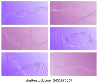 Set of abstract backgrounds with waves for banner. Medium banner size. Vector background with lines. Element for design. Brochure, booklet. Violet, purple color