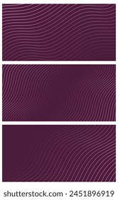 Set of abstract backgrounds with waves for banner. Medium banner size. Vector background with lines. Element for design. Brochure, booklet. Purple, dark pink