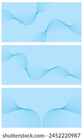 Set of abstract backgrounds with waves for banner. Medium banner size. Vector background with lines. Element for design. Brochure, booklet. Blue color. Ocean, sea