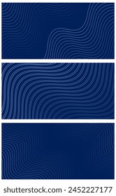 Set of abstract backgrounds with waves for banner. Medium banner size. Vector background with lines. Element for design. Brochure, booklet. Blue. Water, ocean, sky