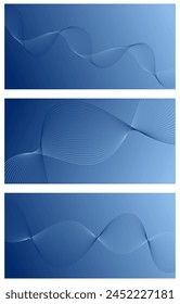 Set of abstract backgrounds with waves for banner. Medium banner size. Vector background with lines. Element for design. Brochure, booklet. Blue. Water, ocean, sky