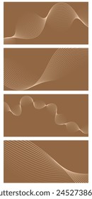 Set of abstract backgrounds with waves for banner. Medium banner size. Vector background with lines. Element for design. Brochure, booklet. Brown