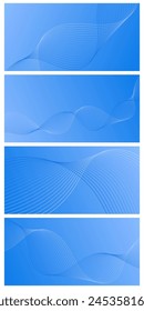 Conjunto de fondos abstractos con ondas para el Anuncio. Mediano tamaño de Anuncio. Fondo de Vector con líneas. Elemento para el diseño. Folleto. Color azul. Océano, mar