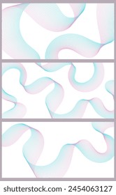 Set of abstract backgrounds with waves for banner. Medium banner size. Vector background with lines. Elements for design isolated on white. Brochure, booklet. Colorful. Blue and pink