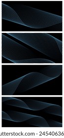 Set of abstract backgrounds with waves for banner. Medium banner size. Vector background with lines. Element for design. Brochure, booklet. Black and blue gradient