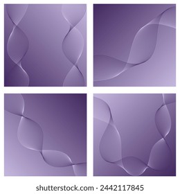 Conjunto de fondos abstractos con ondas aisladas en blanco. Banners vectoriales con líneas. Elemento geométrico para el diseño. Degradado púrpura