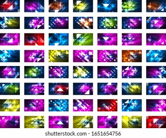 Eine Reihe abstrakter Hintergrundbilder, Mosaikdreieck-Muster mit transparenten Effekten auf glänzende neonfarbige Hintergründe. Vektorgrafiken für Tapeten, Banner, Hintergrund, Karte, Buchillustrationen, Landung