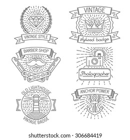 Set of abstract badges, labels, design elements and templates in trendy linear style  for logo design, illustrations or web