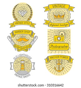 Set of abstract badges, labels, design elements and templates in trendy linear style for logo design, illustrations or web