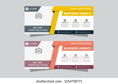 Set of abstract banner design web template. Horizontal header web banner. Modern cover header background for website design, flat pink and yellow colors,  geometric layout. space for photo collage