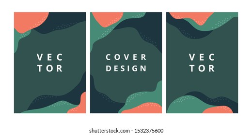 Set of abstract banner layout template with organic wave shapes. Modern design background in green color. Minimal stylish cover for business, flyer, brochure and branding design. Vector illustration