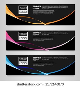 Set of Abstract banner template Design. Modern Colorful business banner template. Blue, Orange and Pink Banner design. Horizontal advertising banner.