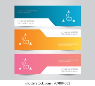 Set of Abstract banner template Design. Modern Colorful business banner template. Blue, Orange and Pink Banner design. Horizontal advertising banner.