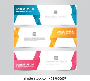 Set of Abstract banner template. Modern Colorful business banner template. Blue, Orange and Pink Banner design. Horizontal advertising banner.
