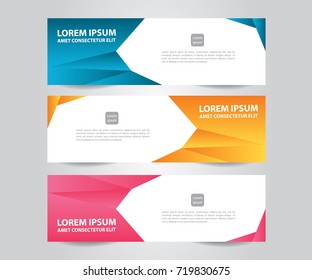 Set of Abstract banner template. Modern Colorful business banner template. Blue, Orange and Pink Banner design. Horizontal advertising banner.
