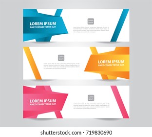 Set of Abstract banner template. Modern Colorful business banner template. Blue, Orange and Pink Banner design. Horizontal advertising banner.