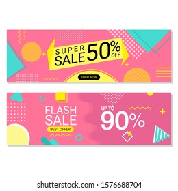 Set Of Abstract Banner Vector Illustration For Online Shop with Discount
