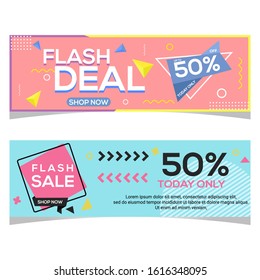 Set Of Abstract Banner Vector Illustration For Online Shop with Discount